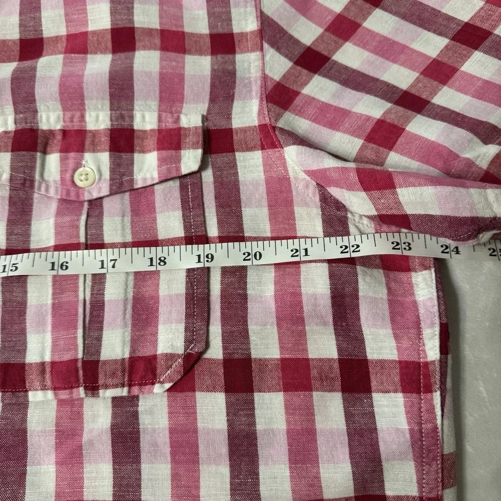 Banana Republic Mens‎ Linen Blend Shirt size L Gingham Check Plaid Button Down
